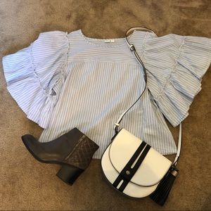Pinstripe statement sleeve blouse